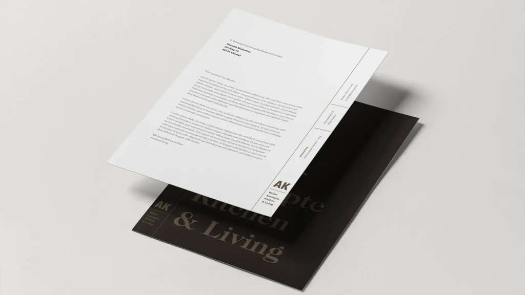 Briefpapier und Broschüre im stilvollen Corporate Design für Wohnkonzepte