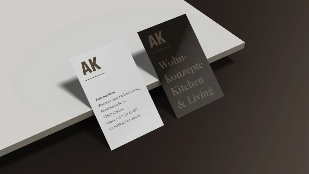 Minimalistisches Corporate Design mit zwei kontrastierenden Visitenkartenseiten